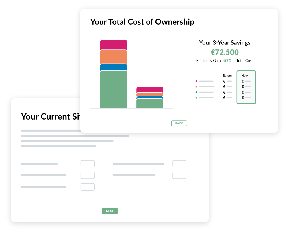 Salesdrive cost comparison tool – calculate total cost of ownership and forecast savings with visual charts and input forms